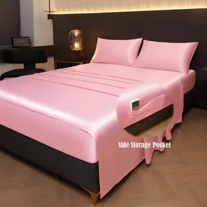 Solid Color Fitted Sheet Set, 4 Counts/set Including Fitted Sheet & Flat Sheet & 2 Counts Pillowcase, Bed Linens, Bedding Supplies for Home Bedroom Hotel, Solid Bed Sheets