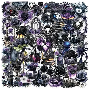 Gothic Rose Stickers, 50pcs Series for Scrapbooking Journals Laptops Water Bottles Cars, Positive Message Gift Design, Premium Skull Stickers, Halloween