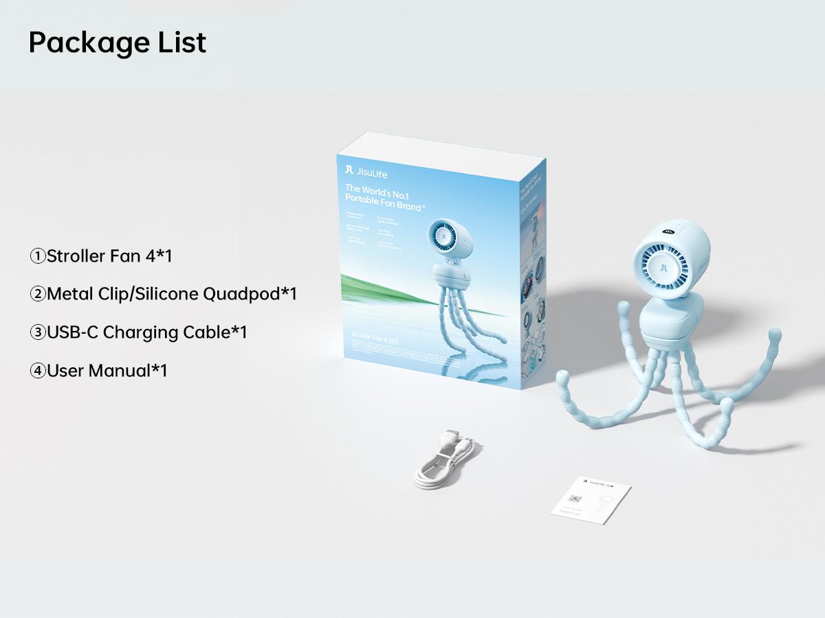 JISULIFE 2026 Stroller Fan – Small & Stylish with 38H Cooling, Soft Night Light, One‑Click Detachable for Stroller or Desk, Safe Baby Fan for Crib Car Seat Nursery Travel, Gifts for Baby Mom