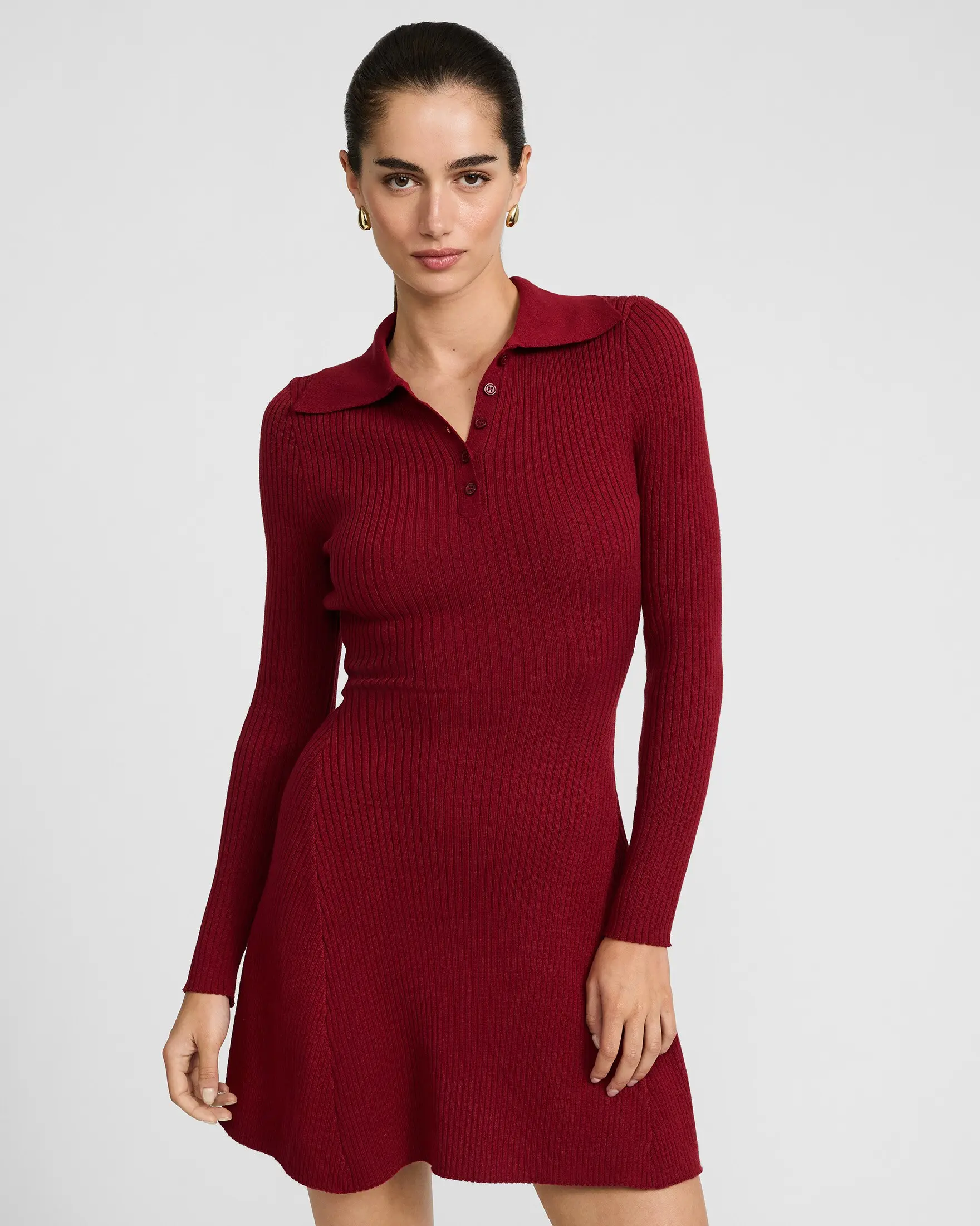 Express Ribbed Long Sleeve Mini Fit and Flare Polo Sweater Dress - TikTok  Shop