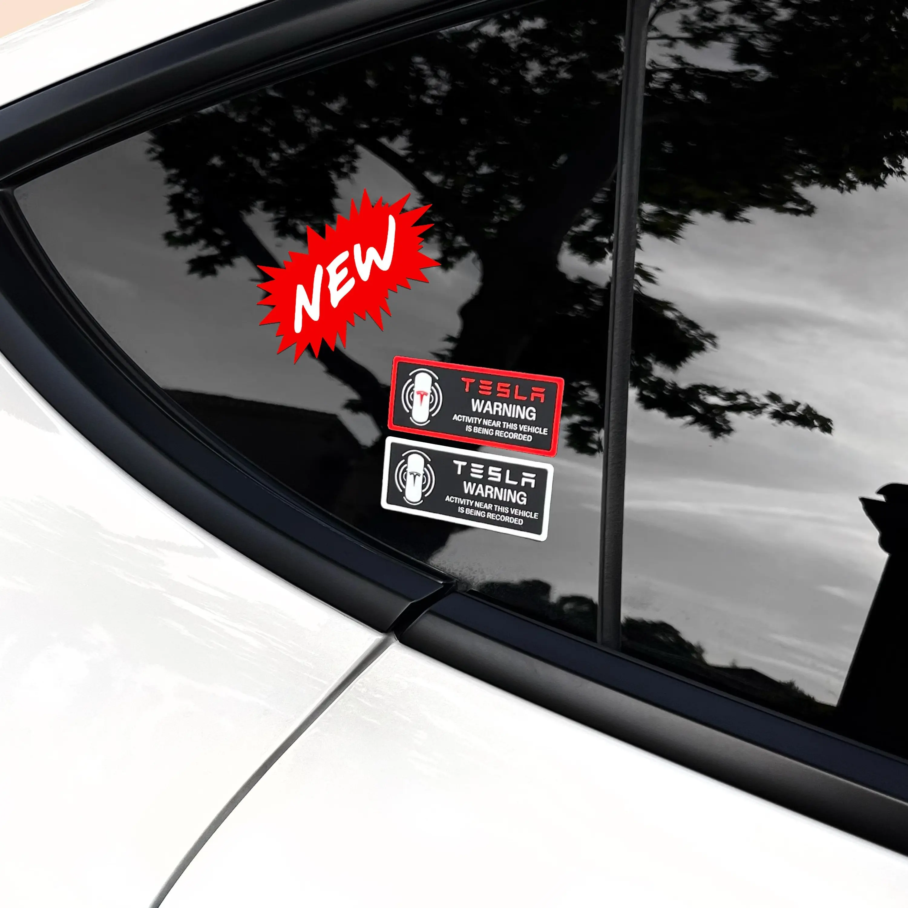 4PCS Tesla Warning Sentry Mode Durable Weatherprooof + Non-Fade EVPUG Stickers for Side Windows Decal Accessories + New Updated 2.0 Version