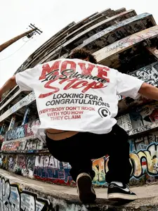 1pc Men's Minimalist Streetwear T-Shirt Worldwide Script Lettering Print Dropped Shoulder Boxy Fit CleanFit Style Short Sleeve Tee Top For Daily Outfits