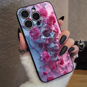 Pink Skull Design Phone Case , Soft Silicone , Fully Protected and Shockproof For iPhone 16 15 Pro Max 14 16Pro 13 12 11 XSMAX Plus Girl Camo Cover