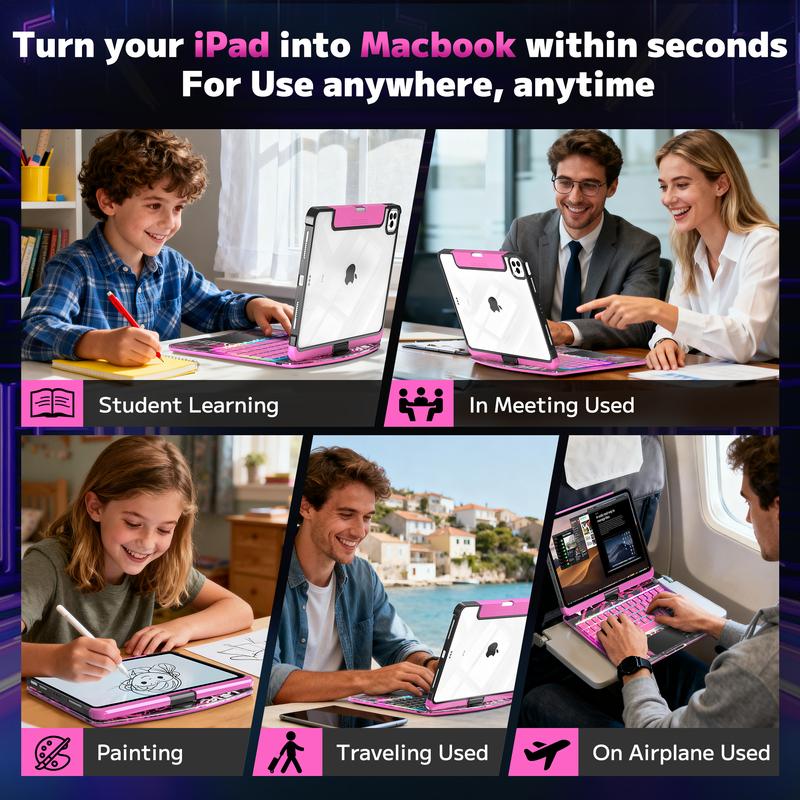 New Y2K Color Keyboard Pink For iPad Pro 12.9/11/10.9/13-inch (M4, 2024/2025) With 360° Rotatable Multi-Touch Trackpad ,Compatible Backlit Keyboard, Pencil Holder,Type-C Charging