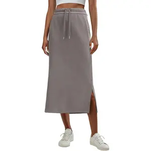 Lepunuo Casual Maxi Skirts for Womens High Waist Trendy Drawstring Side Slit Skirts with Pockets
