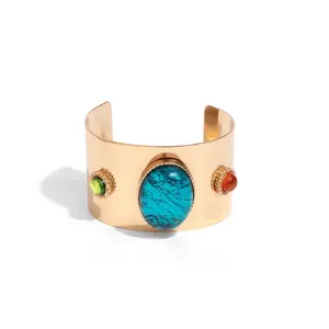 Rule the Flight Blue Open Cuff Bracelet with Turquoise and Gemstone Accents Gold-Tone Design