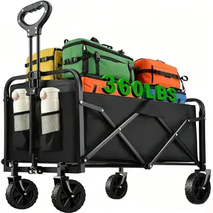Foldable Camping Utility Wagon, 120L Large Storage 4-Wheel Folding Hand Truck for Outdoor Picnic, Garden Use