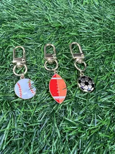 Sports Ball Keychain - Metal Keychain with Baseball Football and Soccer Ball Designs
