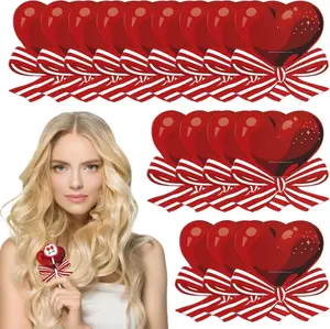Heart Lollipop Paper Candy Cards Holder for Valentine's Day Heart-shaped Red Bow Candy Sugar Holder Package Wrapping Decor for Valentine's Day Wedding Anniversary Party Supplies 100 Pcs
