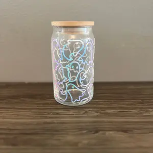 Holographic ghost wrapped glass can cup