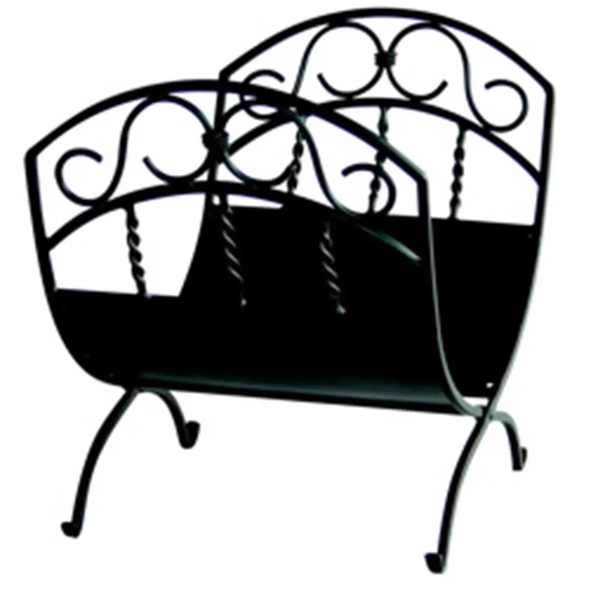 212 MAIN Classic Black Wrought Iron Firewood Rack Holder with Scroll Details, Uniflame W-1035 Iron Firewood Organizer for Home Festive Decor