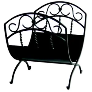 212 MAIN Classic Black Wrought Iron Firewood Rack Holder with Scrolls Detail, Uniflame W-1035 Firewood Organizer for Home Festive Decor