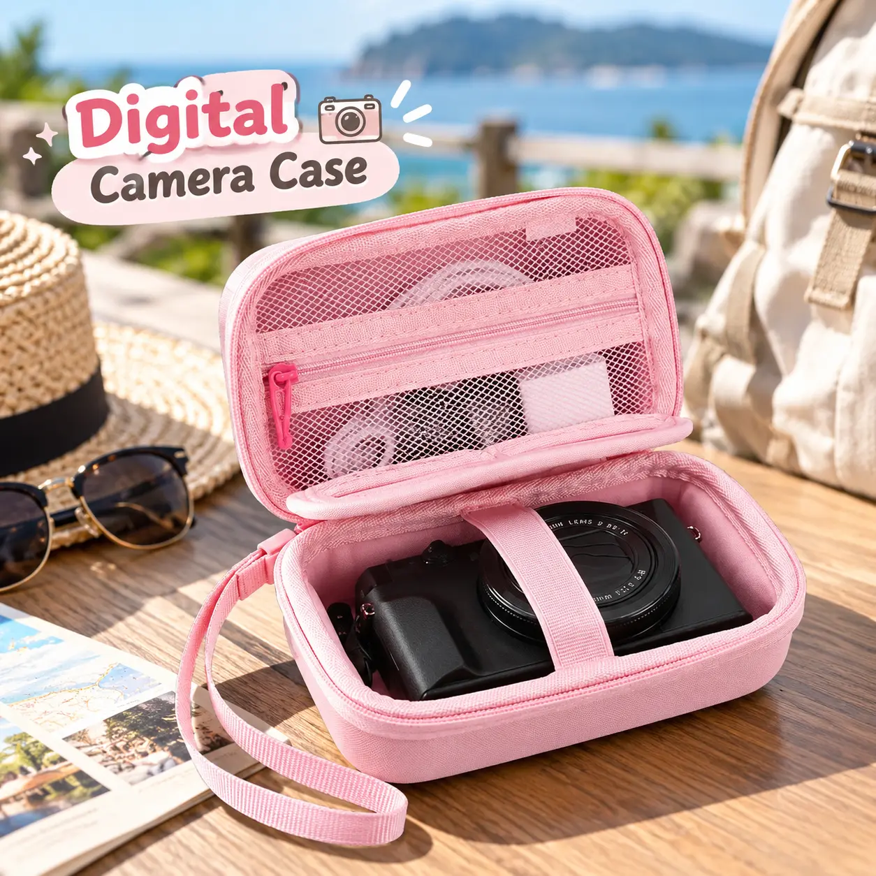 Digital Camera Case, Portable Protective Camera Storage Bag with Wrist Strap, Compact Lightweight Digicam Carrying Pouch with Zipper Mesh Pocket, Travel Camera Organizer for Point and Shoot Cameras, Vacation, Hiking and Photography
