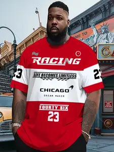 Men's Plus Size 3D Print Casual Streetwear T-Shirt, Racing Graphic, Colorblock Design (/), Short Sleeve, Round Neck, Aesthetic