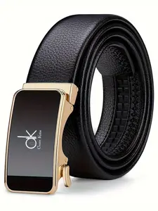 New Men's Universal Automatic Belt, Versatile Casual Business Waistband, Plain Pattern, Wide Comfortable Leather Belt for All Occasions