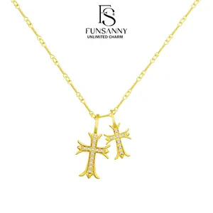 FUNSANNY Cross Necklace  Gold/Silver Double Cross for Women8Men Pendant Necklace Dainty Cross Charm Link Chain for Couple Gift for Christmas Gift