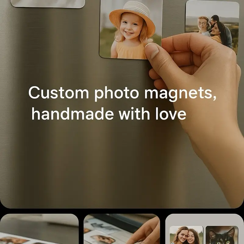 Custom Photo Magnets 2x2 Handmade with Love Personalized Magnetic Pictures for Your Collection Unique Handcrafted Photo Magnets