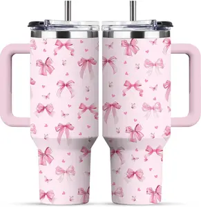 Pink Bow Tumbler For Women, Christmas Stainless Steel Vacuum Tumbler 30 Oz, Birthday Christmas Graduation Gifts For Women Mom Sister Best Friends,...