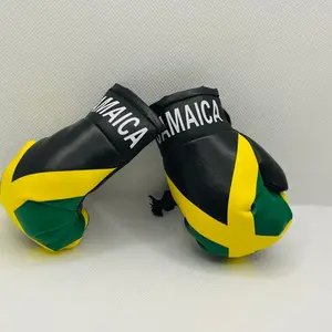 Jamaica Mini Boxing Gloves Flag Car Rearview Ornament Jamaican Flag Reggae 4"