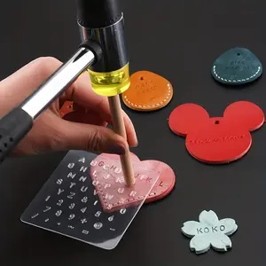 1 Set Vintage printed alphanumeric set Durable printed set DIY leather imitation handmade set - transparent letter seal with wooden handle engraving mold