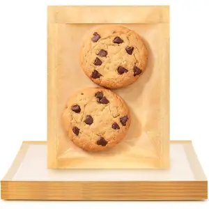 100 Pack Cookie Bags with Seal, 5.1 x 7.5 Inch Small Paper Bakery Bags with Window Heat-Sealable Individual Pastry Bag for Packaging Cookies, Donuts