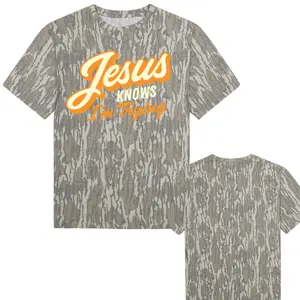 Jesus Knows I'm Trying T-Shirt, Western Rodeo Graphic Tee, Vintage Cowboy Aesthetic Shirt, Hunting Style Camo Tee, gift for dad