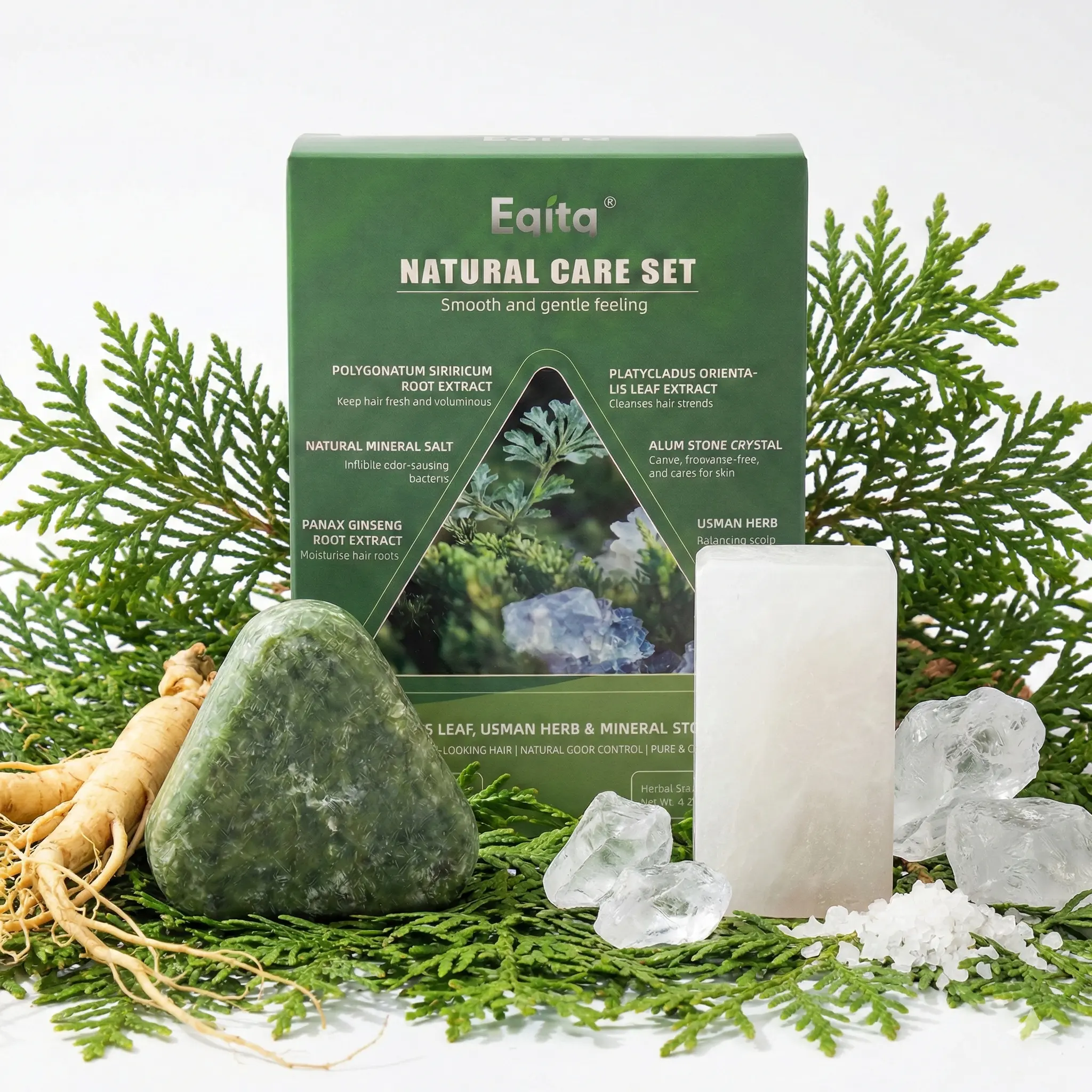 Alum Stone Rocks - Piedra De Alumbre Natura&Usman Grass Shampoo Soap Set Entera |Natural Deodorant，Pure Plant Hair Care，alum block