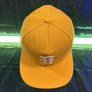 R Yellow Hat with White Embroidered Logo and Adjustable Snapback for Comfort