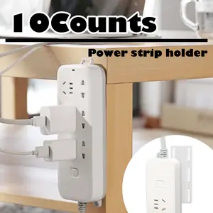 10 Counts Adhesive Punch-Free Socket Holder, Power Strip Holder Wall Mount, Self Adhesive Desktop Socket Fixer, Cable Organizer Clips, Suitable for WiFi Routers, Remote Controls