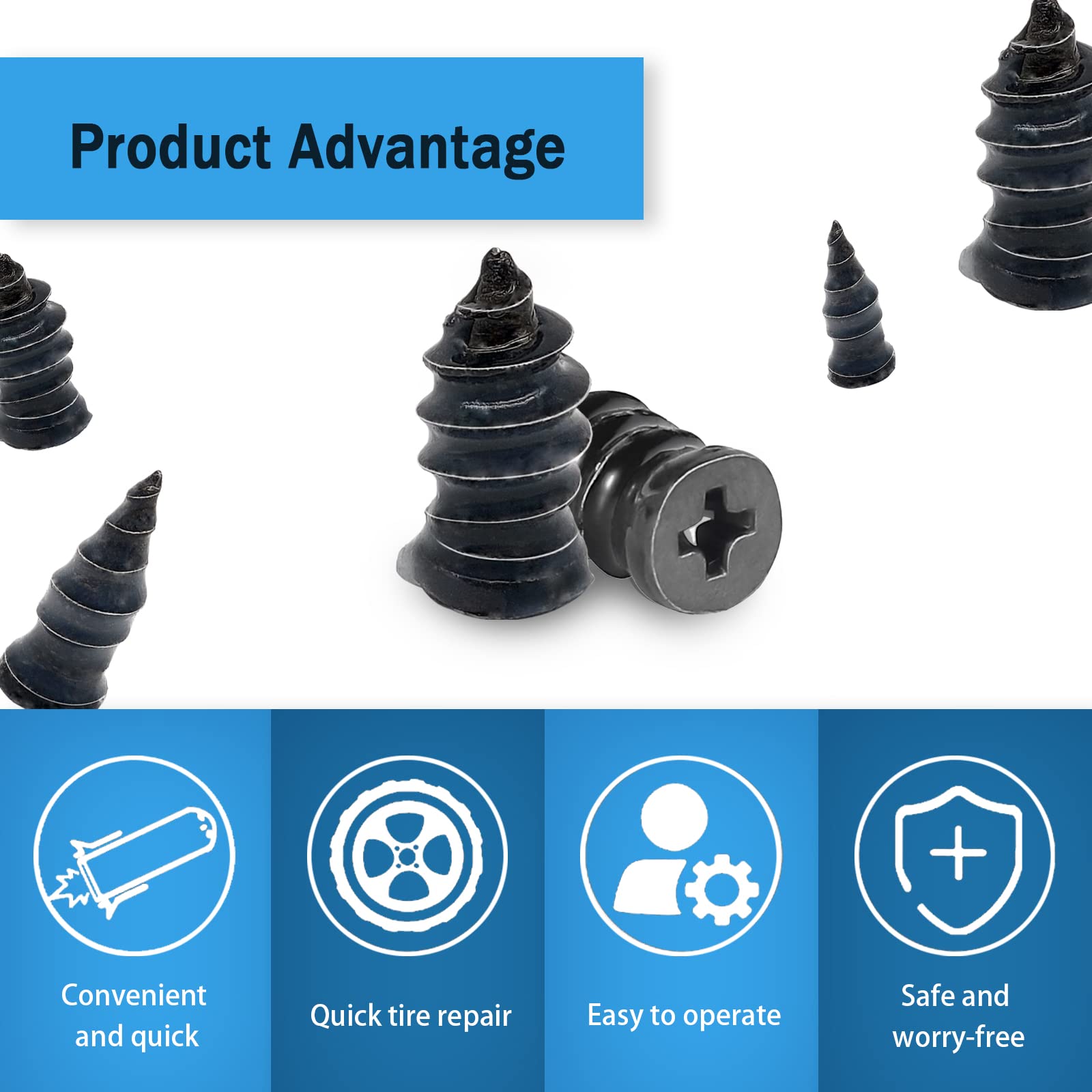 60PCS Tubeless Rubber Nails for Motorcycle Car Scooter Bike Vacuum Tire Repair Kits Spiral Fast Tool Easy Installation Puncture Repair Accessories