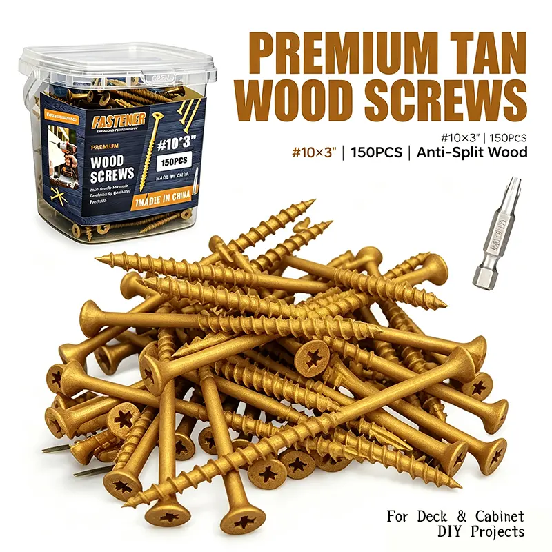 VKKM All-in-1 Multi-Size Screws Set - 150-Pack Bucket Screws & Bolts, #10 x 3" Rust-Resistant Self-Tapping Fasteners, No Pre-Drilling, Free Drive Bit for DIY, Workshop Use