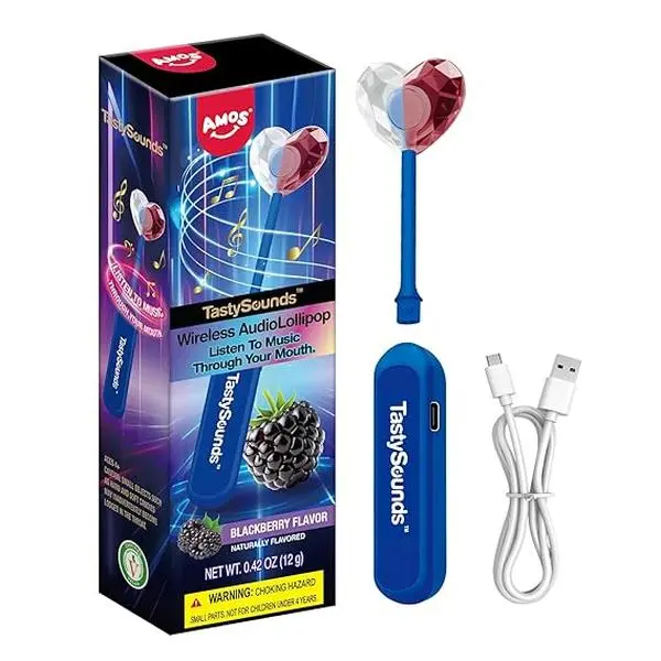 Wireless Bone Conduction Audio Lollipop with Blackberry Flavor, Private Listening, 1 Pack