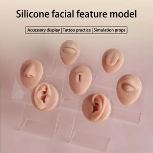 Silicone Realistic Ear Nose Navel Septum Piercing Practice Props, Fake Body Parts for Tattooing & Piercings, O-Ring Jewelry Display Stand