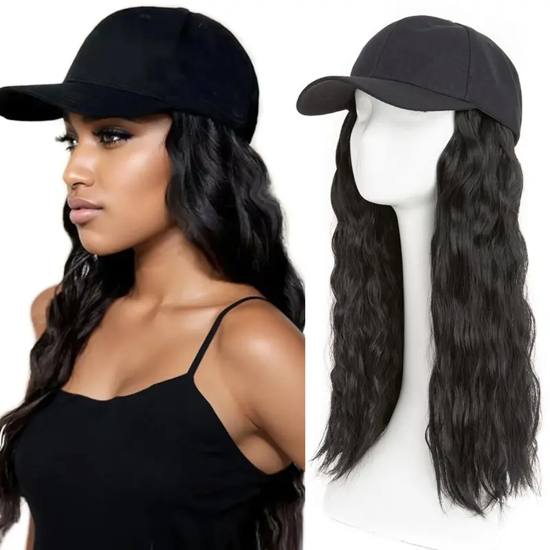 MY-LADY Women's 16in Long Wavy Glueless Baseball Cap Wig - Cotton Base, Adjustable Strap, Tape, 270g Heat-Resistant Synthetic Extensions, Full Volume, Multiple Colors, Skin-Soft, Cosplay-Friendly Fashion Accessory