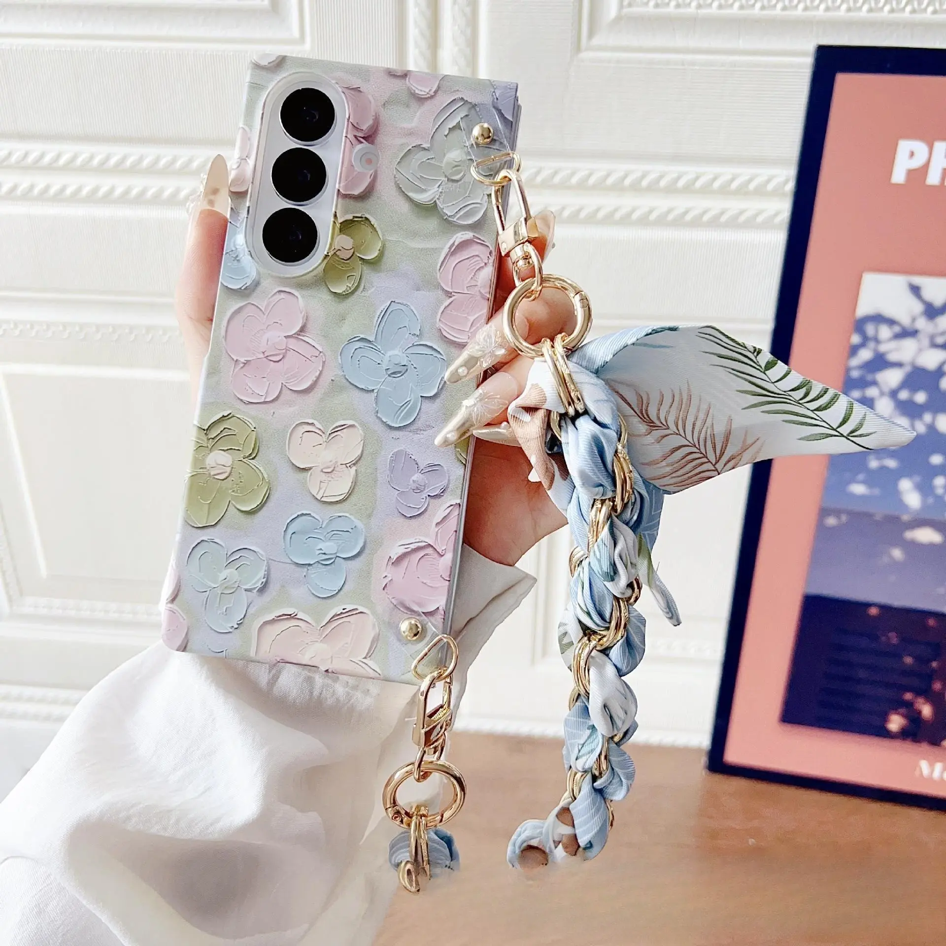 Compatible with Z Fold8/7/6/5, Watercolor Floral Hand Strap Shockproof Phone Case HNZ0639