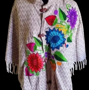 Traditional Mexican Embroidered Poncho