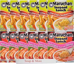 Maruchan Ramen Instant Cup Noodles 12 Count - 6 Hot & Spicy Shrimp & 6 Lime Chili Chicken