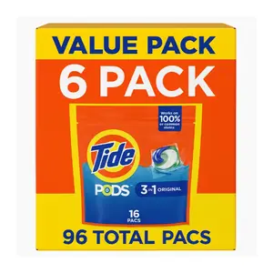 Tide PODS 3-in-1 Original Laundry Detergent, 16-count, Value Pack 6 Bags (96 PODS Total) – Deep Cleaning, Fresh Scent, Compatible with HE Washers