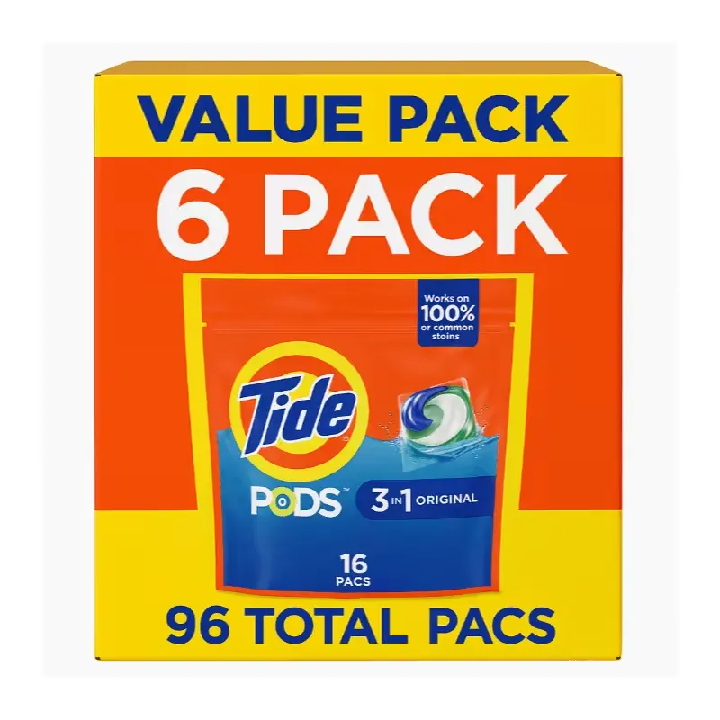 Tide PODS 3-in-1 Original Laundry Detergent, 16-count, Value Pack 6 Bags (96 PODS Total) – Deep Cleaning, Fresh Scent, Compatible with HE Washers Washing Capsules