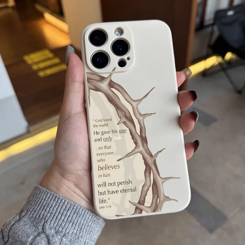 Protective Slim Silicone iPhone Case Thorn Crown Quetos Pattern with Full Camera Protection, Shockproof & Durable Design, Non-Slip Cellphone Cover for iPhone 17 16 15 14 Pro Max 13 12 11 XR XS Plus, Anti-Yellowing Smartphone Accessory Gift