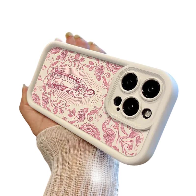 Virgin Mary Pattern Phone Case for iPhone 17 16 15 14 13 12 11 – Soft TPU, Fully Protected & Shockproof Cover Stylish Trendy Gift for Christian Faith Lovers!