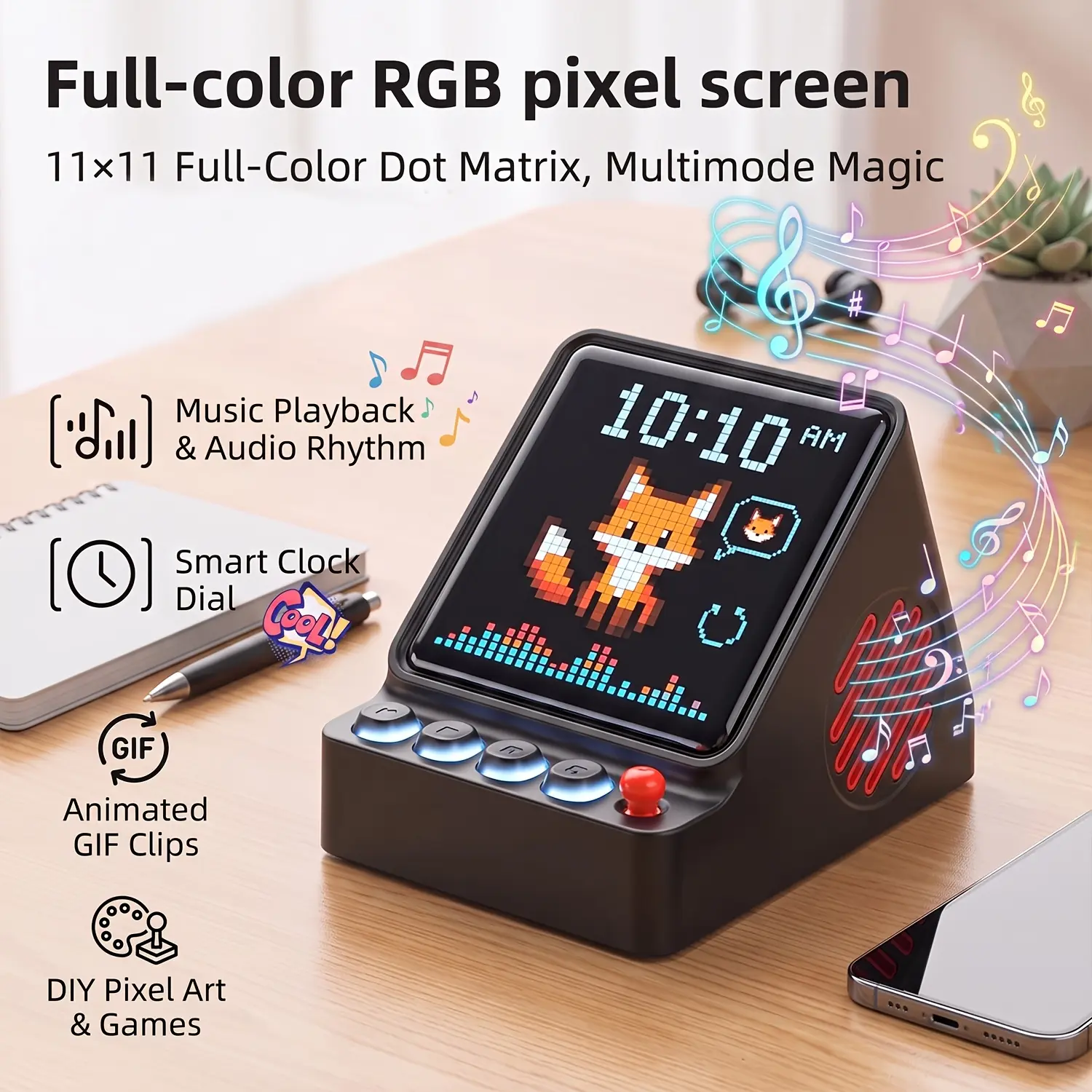 Programmable Pixel Display Bluetooth Speaker - Custom DIY LED Pixel Pattern Audio Box, Portable Wireless Speaker for Desktop, Bedroom Decor, Gift for Creative Hobbyists
