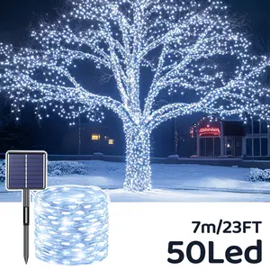 Solar-Powered Outdoor Fairy Copper Wire String Lights with Eight Lighting Modes, Solar Charging, Christmas and Halloween Holiday Decorative Lights, Garden and Yard Lighting (Cool White, Bright), Hanging Solar Lights, Solar Christmas Lights Outdoor
