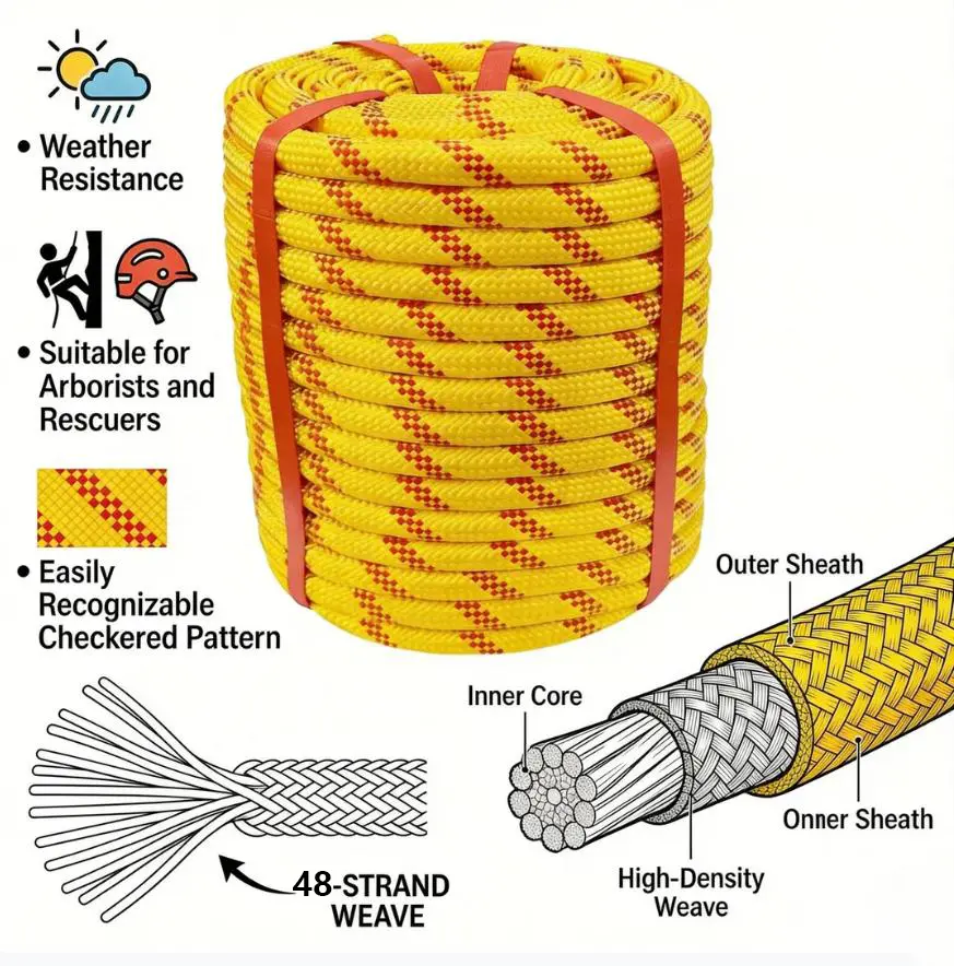 1/2 in x 100 ft Arborist Rigging Rope, 48-Strand High-Density Braided Polyester Static Rope for Arborists and Rescuers, Weather-Resistant for Tree Swing, Outdoor Use