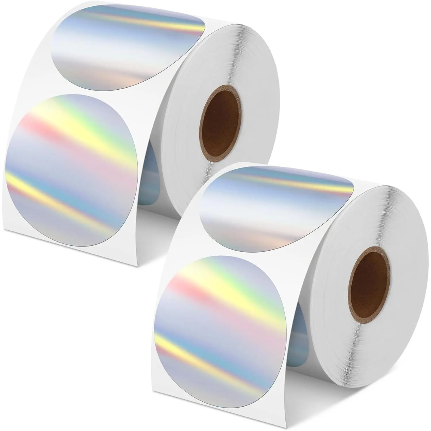 1000 Labels/ 2 Rolls Holographic Thermal Sticker Labels Self Adhesive Printable Thermal Rainbow Stickers for DIY Logo Design Qr Code Name Tag(Holographic Round Style,1.5'')