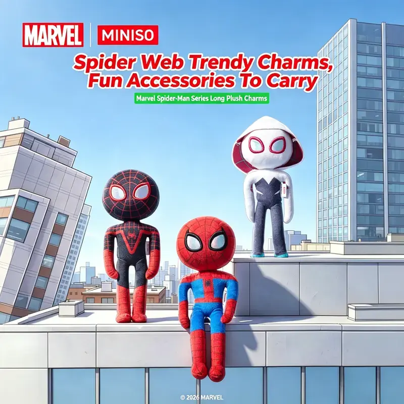 MINISO Marvel Spider-Man Series Long Plush Doll Pendant. Slim Long-Shape Spider-Man Figurine, Soft Fluffy Plush Material, Mini Portable Size To Decorate Backpacks And Handbags, Classic Marvel Anime Merchandise tiktokshopbacktoschool