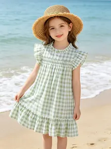 Sweet Mint Candy! Toddler Gingham Flutter Sleeve Dress, Ultra Cute