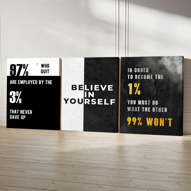 3pcs Wooden Framed Canvas Wall Art, GRIND, EXECUTION, HUSTLE Modern Classic Art Deco Style, Waterproof & Odorless HD 8K Print, Indoor/Outdoor Home Decor for Living Room, Bedroom, Office - Perfect Gift for Friends & Family