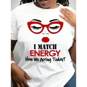 1pc Casual oversized T-Shirt with "I Match Energy" Slogan, Crew Neck, Medium Stretch, All-Season Alphabet Pattern 90s Tee funny men graphic fathersdaygift