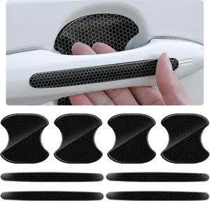 8 count  Door Handle Protector with Reflective Design, Universal Fit, Black, Plastic, Reflective, Door Handle Scratch Protector